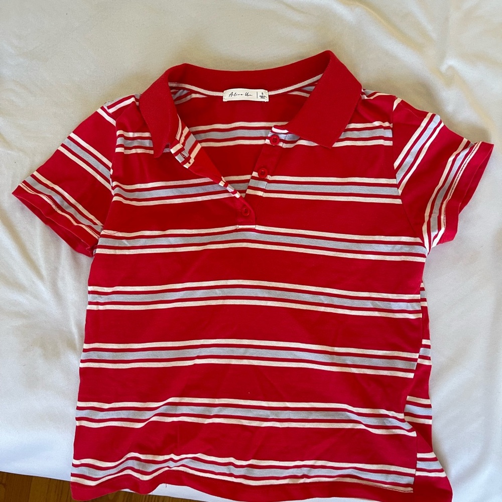 Active USA Red and White Striped Short Sleeve Polo
